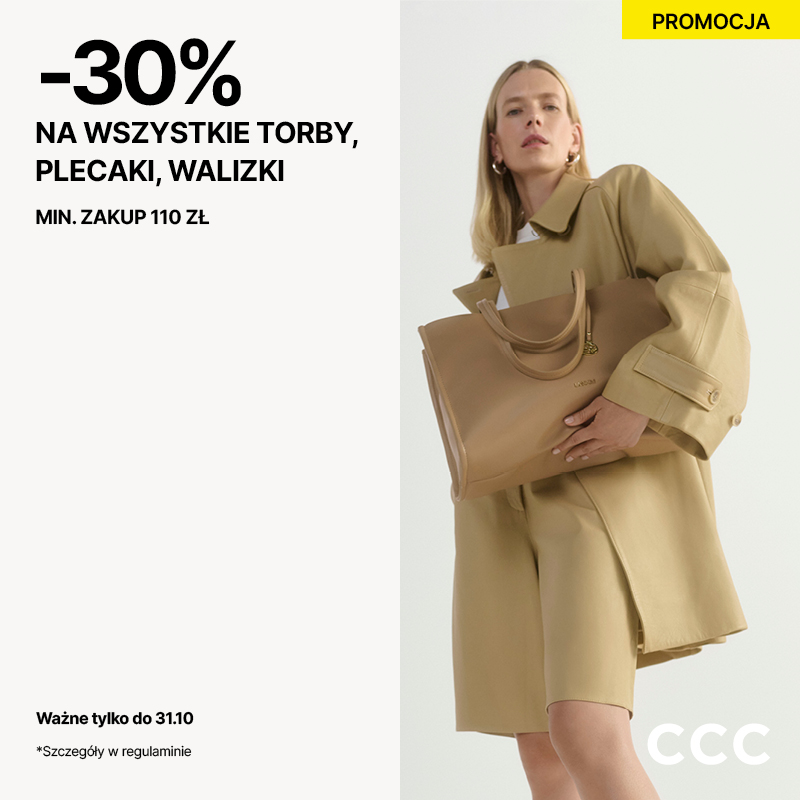 – 30% na Torby, Plecaki, Walizki. Min. zakup 110zł