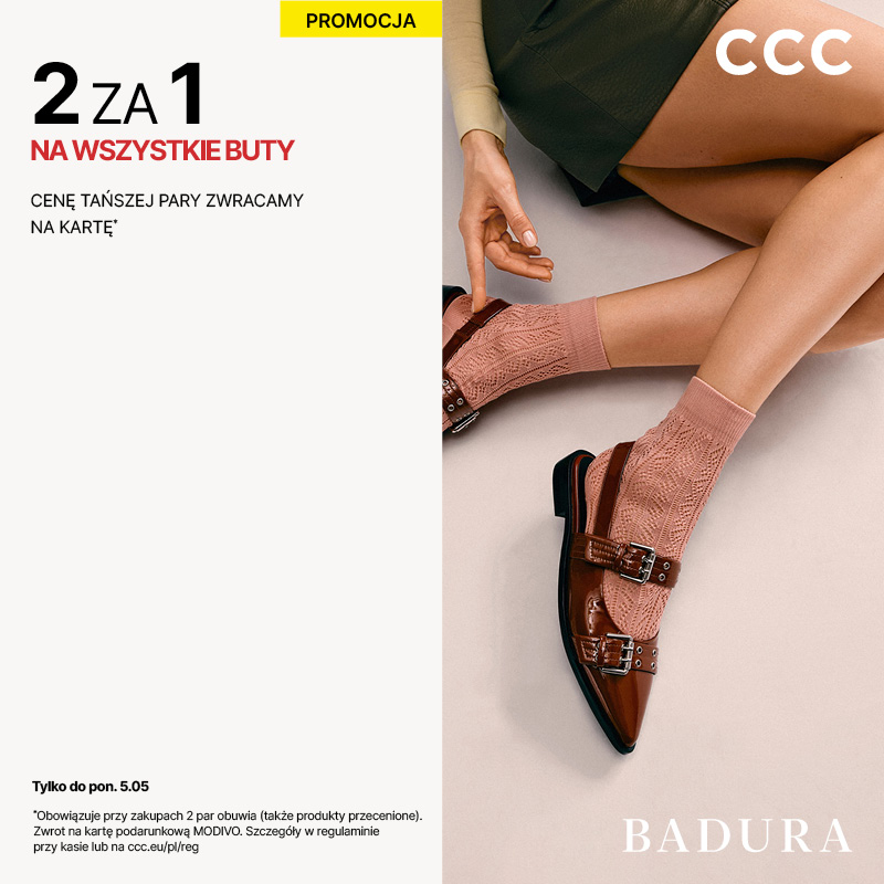 2 za 1 na wszystkie buty. Cenę tańszej pary zwracamy na kartę*