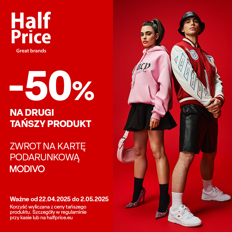 W HalfPrice 50% ceny drugiego tańszego produktu wraca na kartę podarunkową MODIVO.