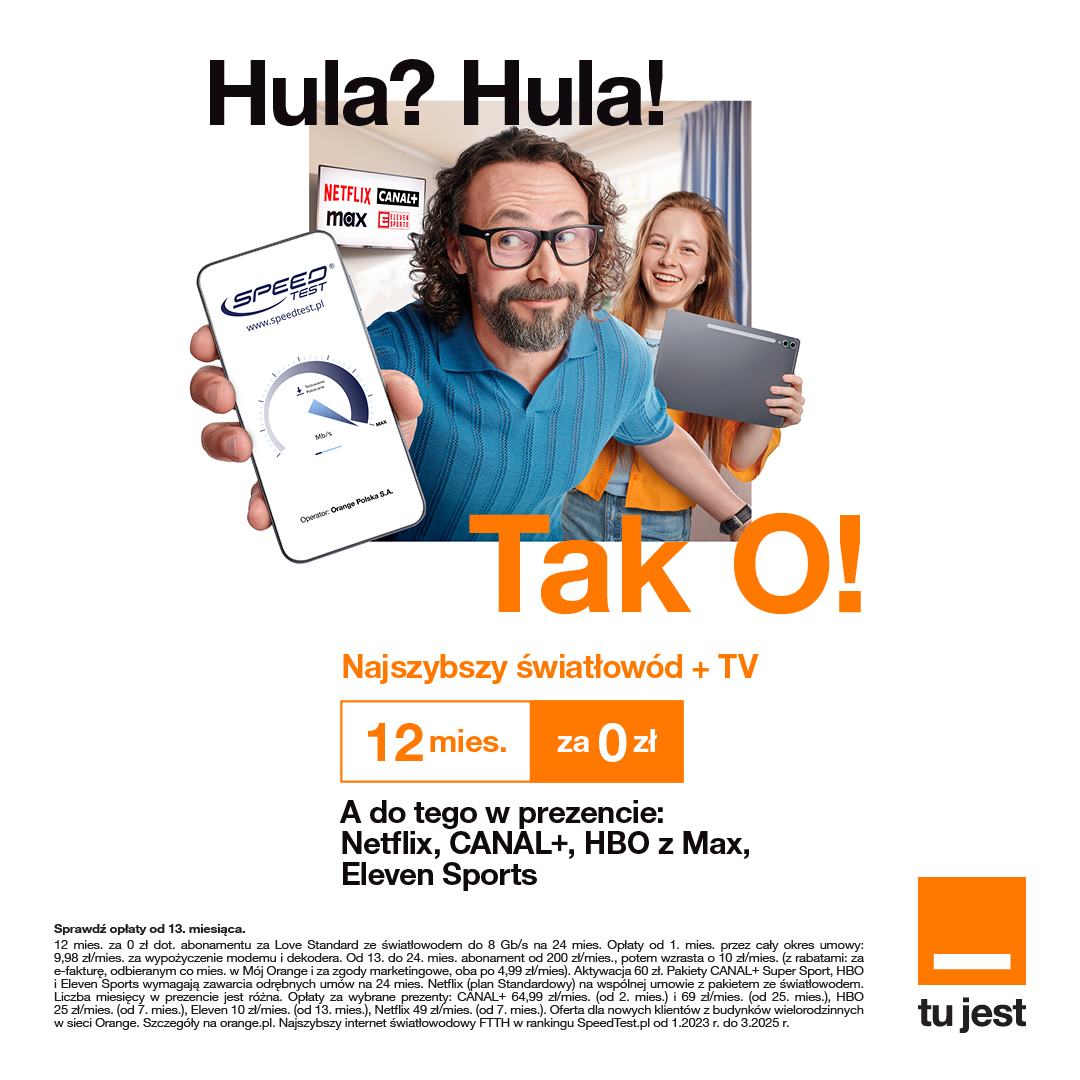 Najszybszy Światłowód + TV  12mies. za 0zł